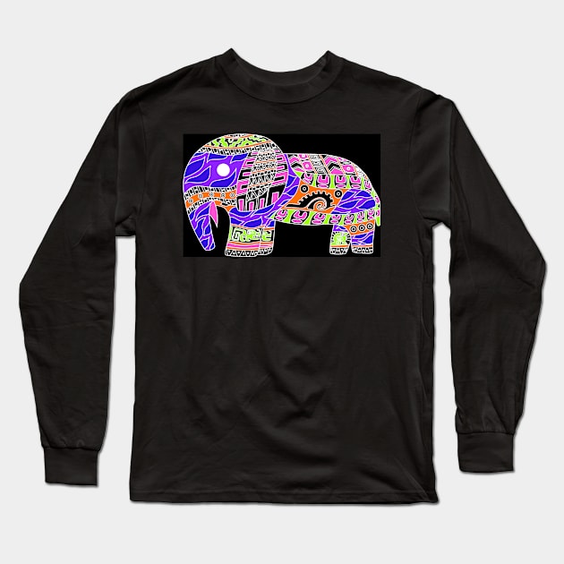 elephant in rainbow folk arts ecopop zentangle Long Sleeve T-Shirt by jorge_lebeau